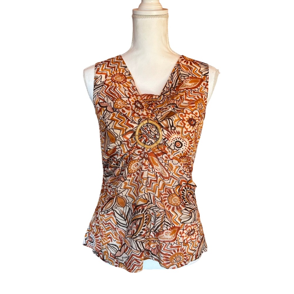 Vintage Y2K‎ studio 1940 Abstract Print Sleeveless Cowl Neck Top Women's Medium